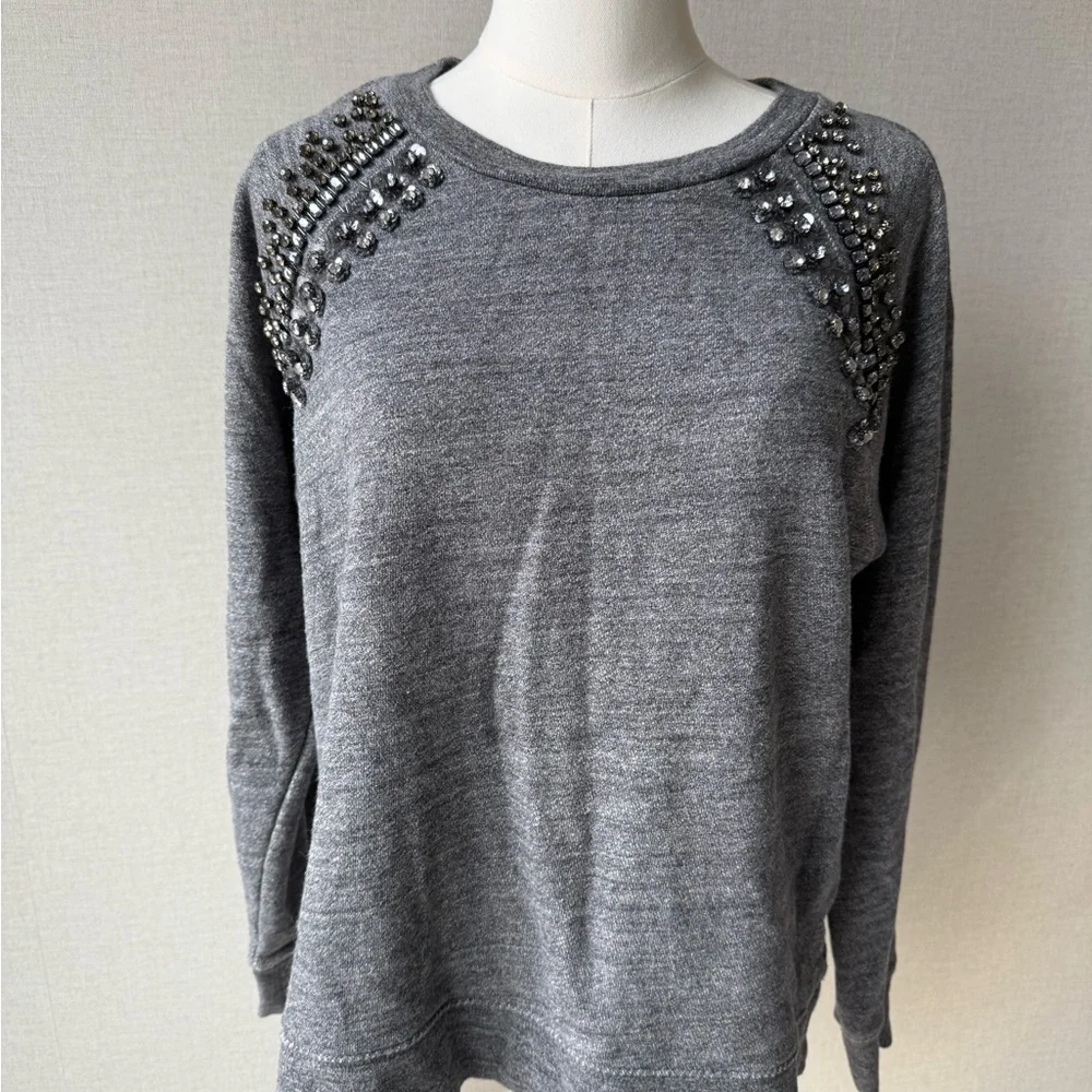 J. Crew Grey Embellished Crewneck Sweatshirt